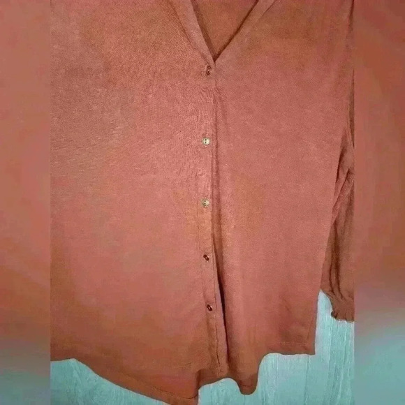 Christopher &Banks burnt orange textured button-down long sleeve blouse size LG. - Picture 3 of 7